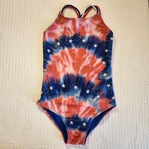 SO girls 6/6x one piece patriotic tie dye swimsuit red‎ white and blue
